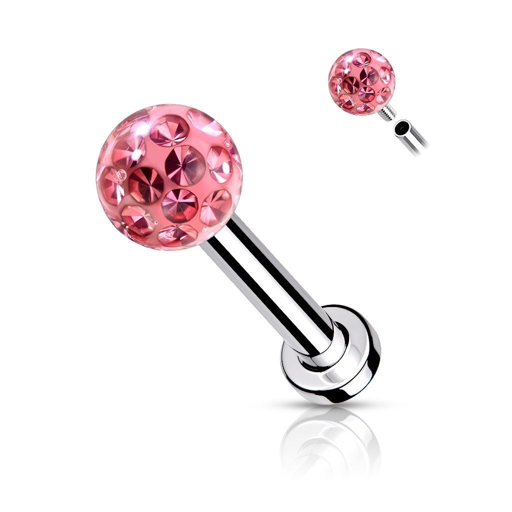 Levně Piercing do brady - labreta/cartilage s kamínky 1,2 x 8 mm (růžová) - LB1089-1208-P