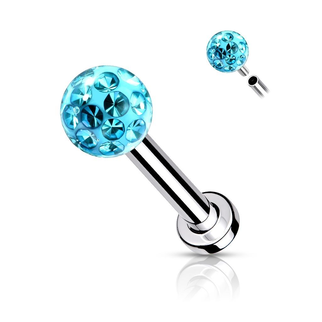Levně Piercing do brady - labreta/cartilage s kamínky 1,2 x 8 mm (tyrkysová) - LB1089-1208-Q