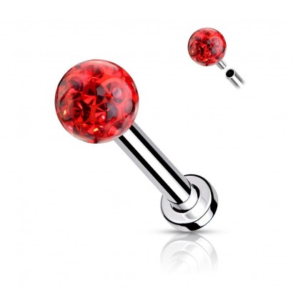 Piercing do brady - labreta/cartilage s kamínky 1,2 x 8 mm (červená)