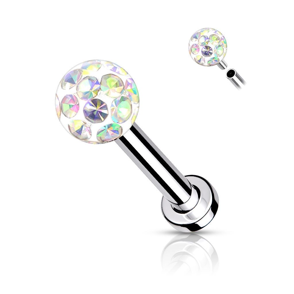 Levně Piercing do brady - labreta/cartilage s kamínky 1,2 x 8 mm (duhová) - LB1089-1208-AB