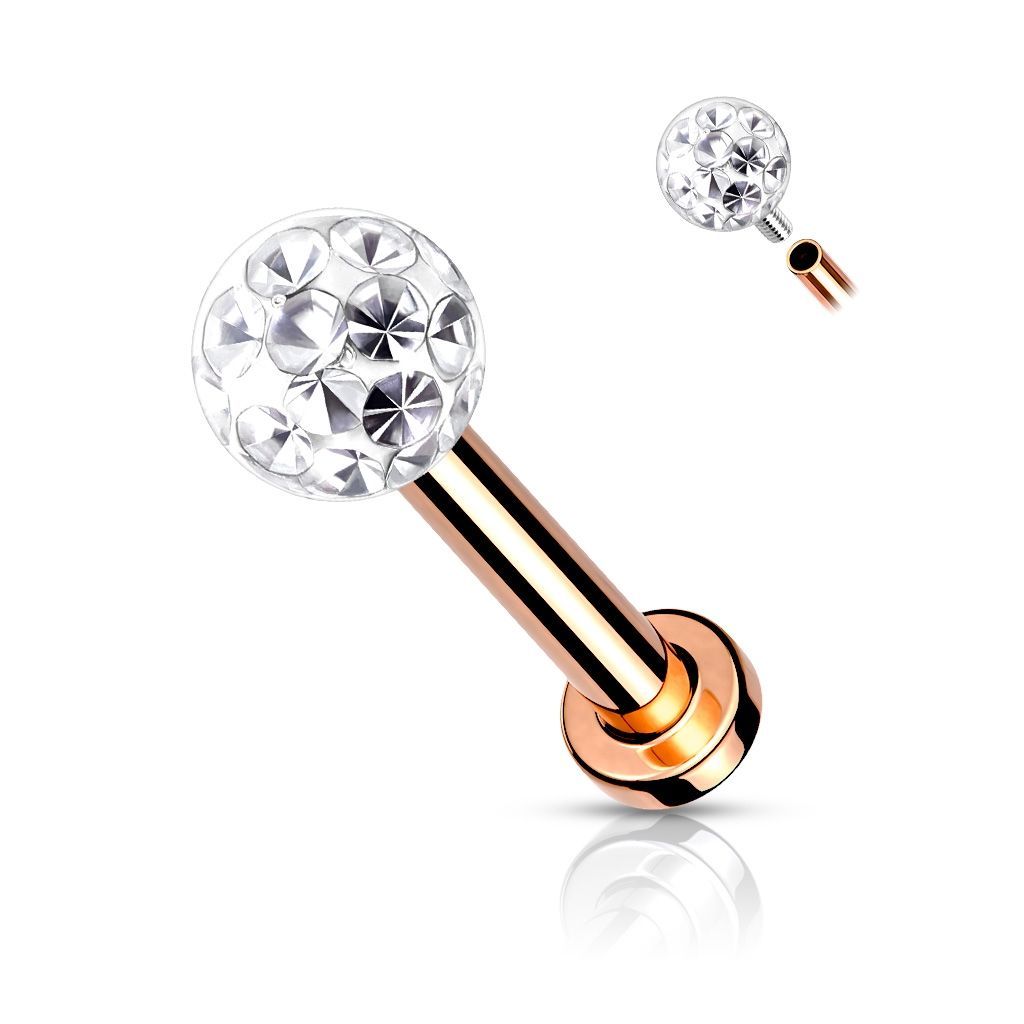 Levně Zlacený piercing do brady - labreta s kamínky 1,2 x 8 mm - LB1089RD-1208