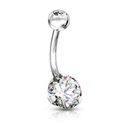 Piercing do pupíku - banánek se zirkony (čirá, 1,6 x 10 mm)