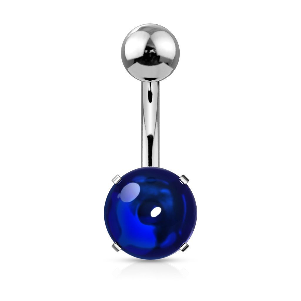 Levně Piercing do pupíku s kulatým kamenem (modrá, 1,6 x 10 mm)