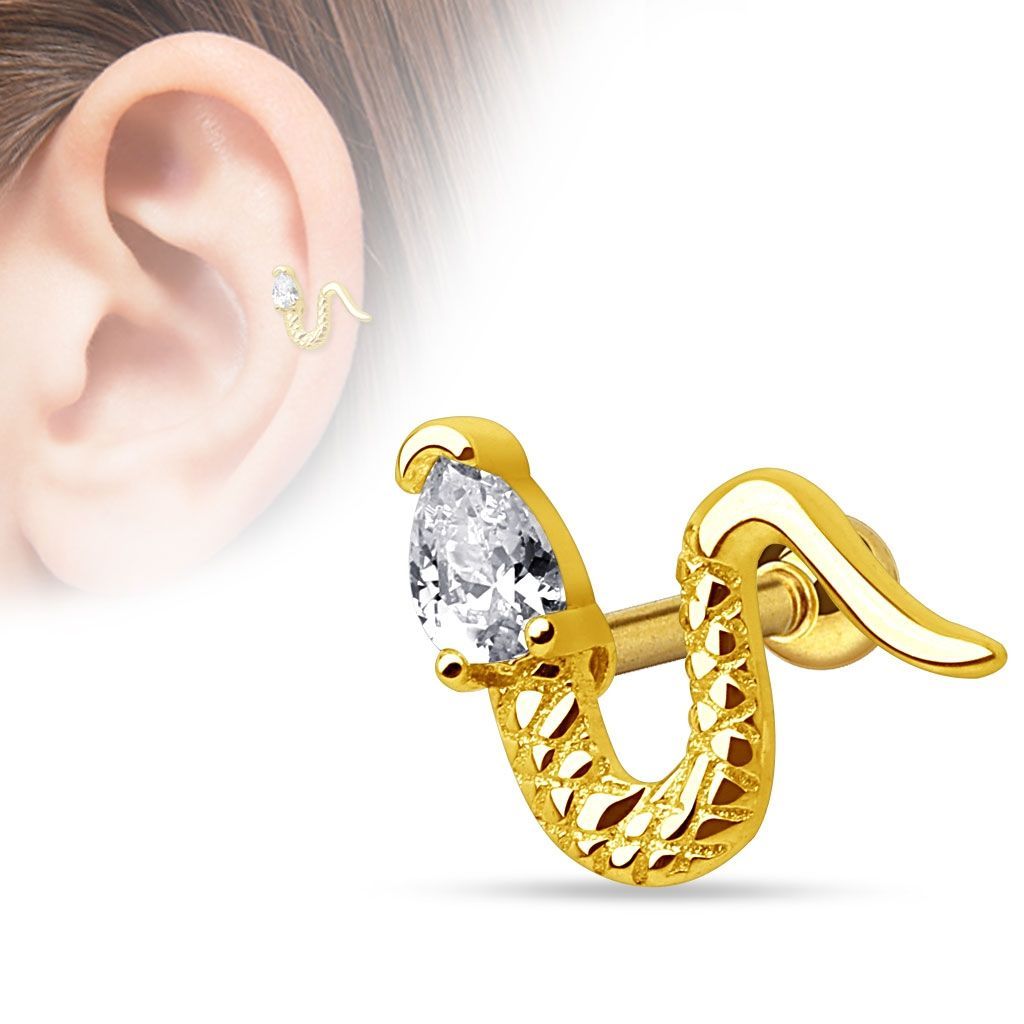 Levně Zlacený cartilage piercing do ucha - had - CP1074-GD