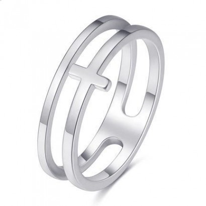 Dvojitý ocelový prsten s křížkem (50)