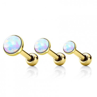 Zlacená cartilage piercing do ucha, opál bílý