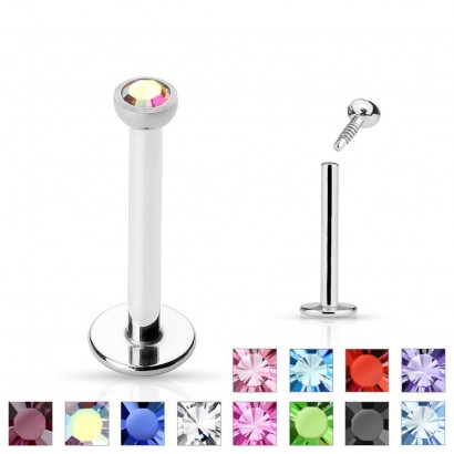 Piercing do brady - labreta, zirkon 2 mm (červená, 1,2 x 8 mm)