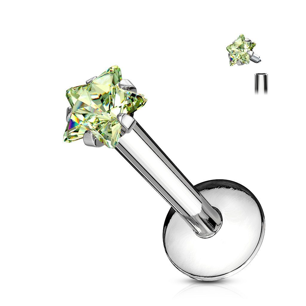Levně Piercing do brady labreta - hvězda 3 mm (zelená) - LB01124-G