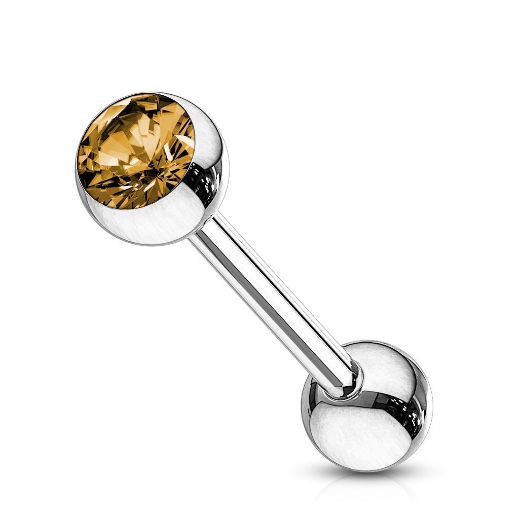 Piercing do jazyka - kamínek (jantarově žlutá, 1,6 x 16 mm)