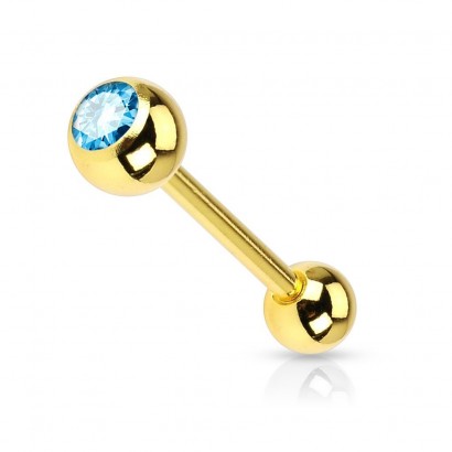 Pozlacený piercing do jazyku - kamínek (tyrkysová)