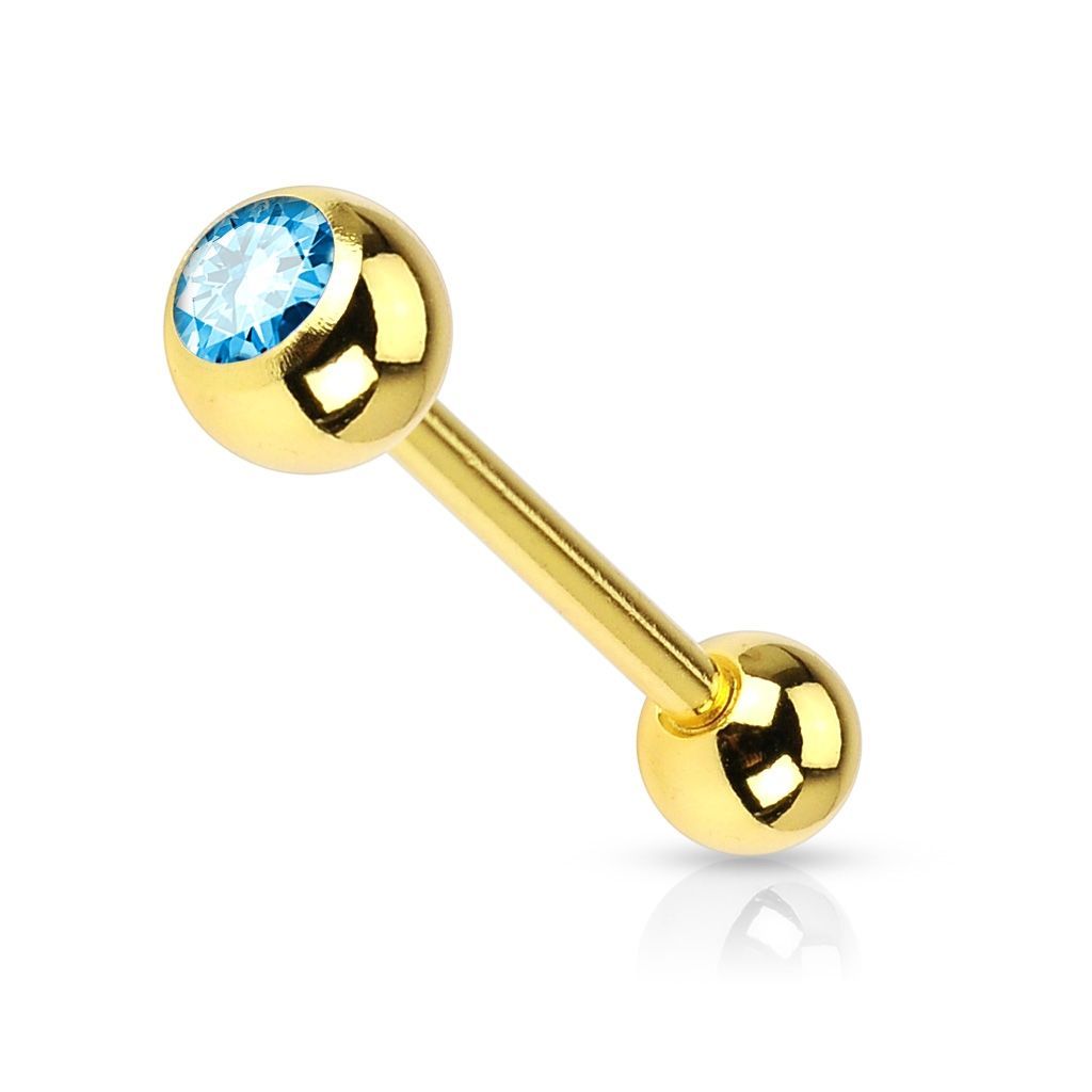 Levně Pozlacený piercing do jazyku - kamínek (tyrkysová) - PJ01030-Q