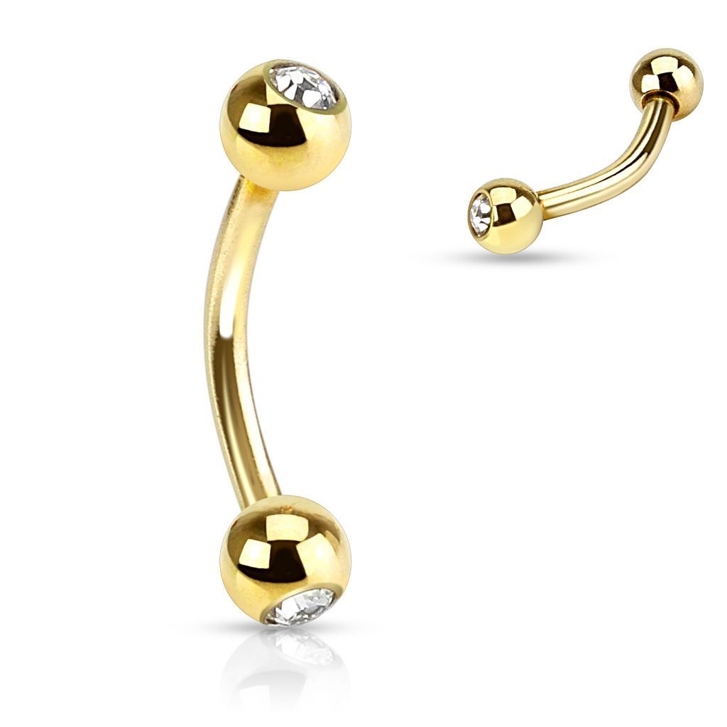 Levně Pozlacený piercing do obočí s kamínky (čirá) - OB01088-C