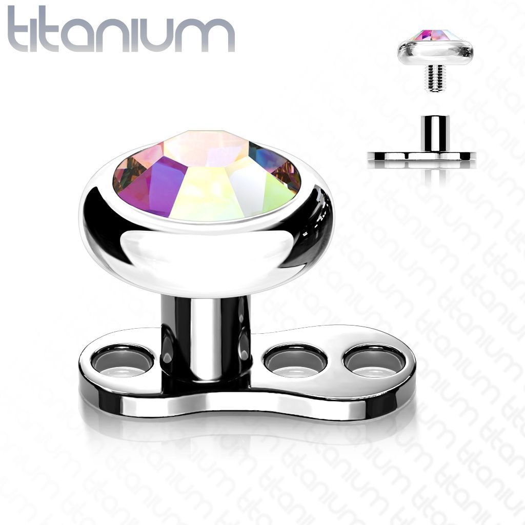 Kompletní microdermal piercing 1,2 mm - duhový kamínek 4 mm - MD028AB-04