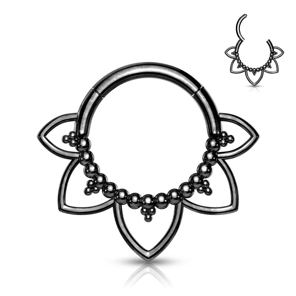 Levně Černý ocelový piercing do nosu - septum - NS0033-K