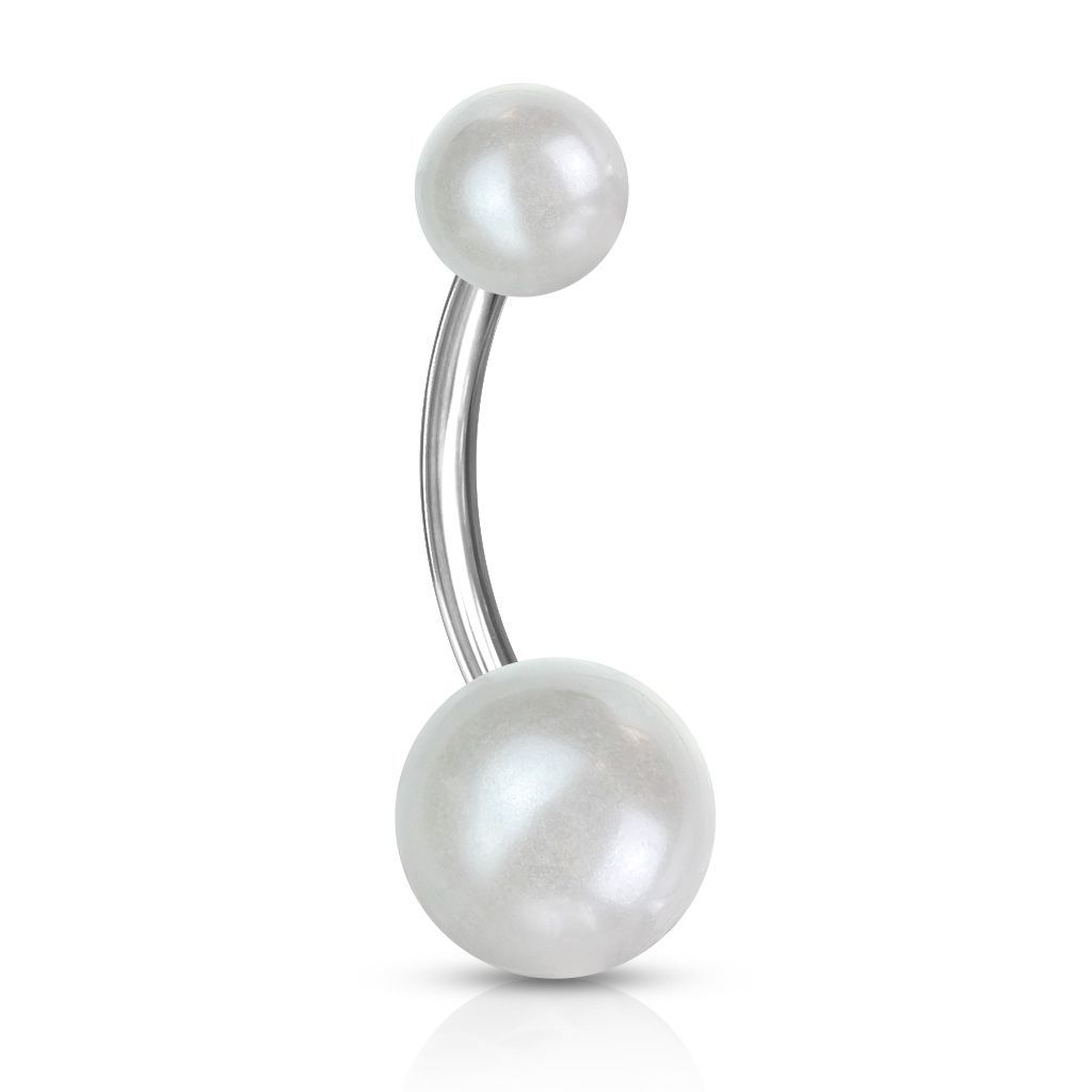 Piercing do pupíku - perličky (bílá, 1,6 x 10 mm) - BA01093-W