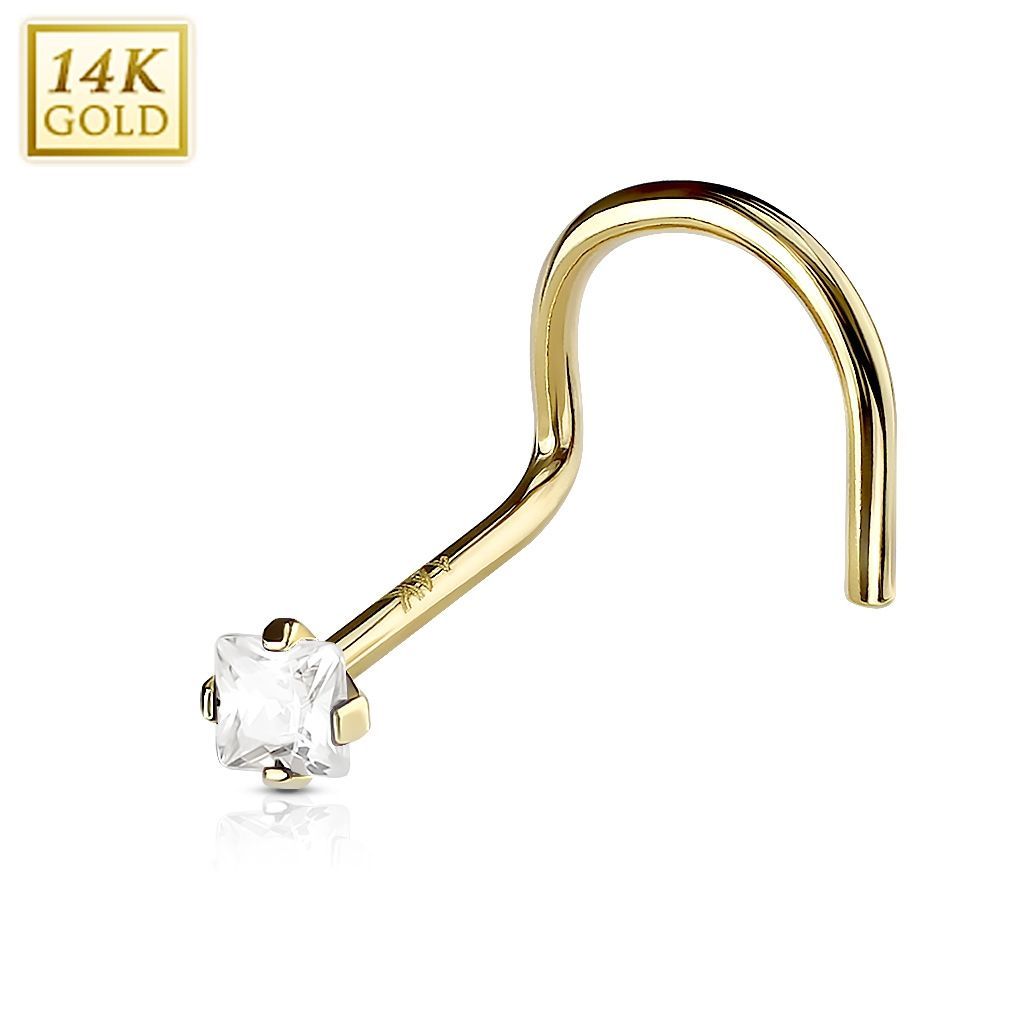 Levně Zlatý piercing do nosu - čirý zirkon, Au 585/1000 - ZL01114C-YG