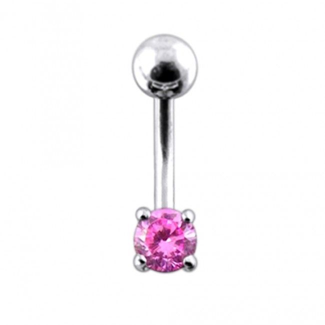 S4U Stříbrný piercing do pupíku, zirkon (růžová) - BP01027-P