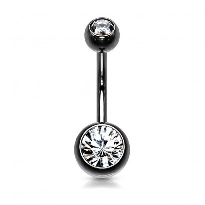 Piercing do pupíku banánek (černý/čiré, 1,6 x 10 mm)