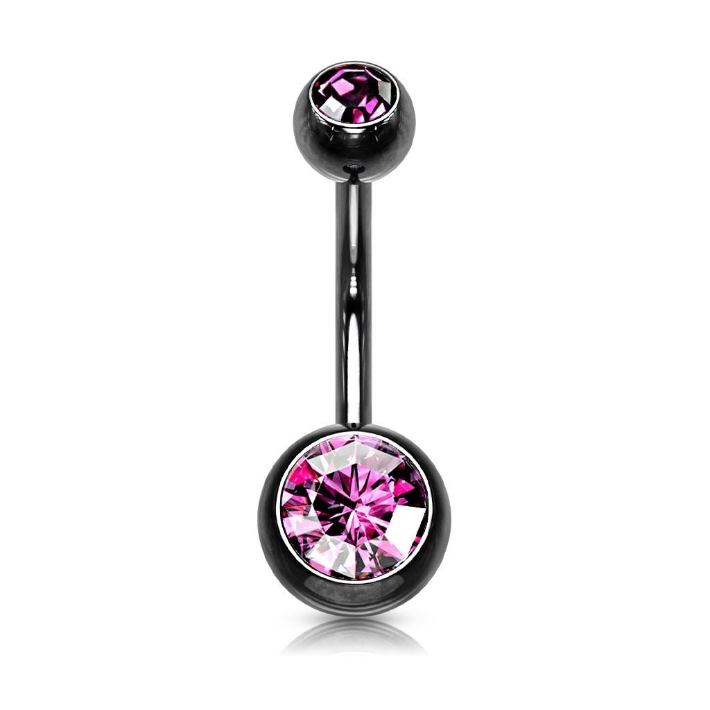 Piercing do pupíku banánek (černá/růžová, 1,6 x 10 mm)