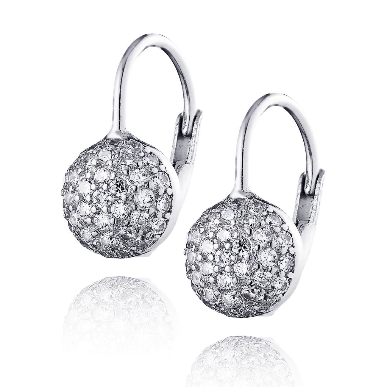 Stříbrné dívčí náušnice půlkuličky se zirkony - NB-3202