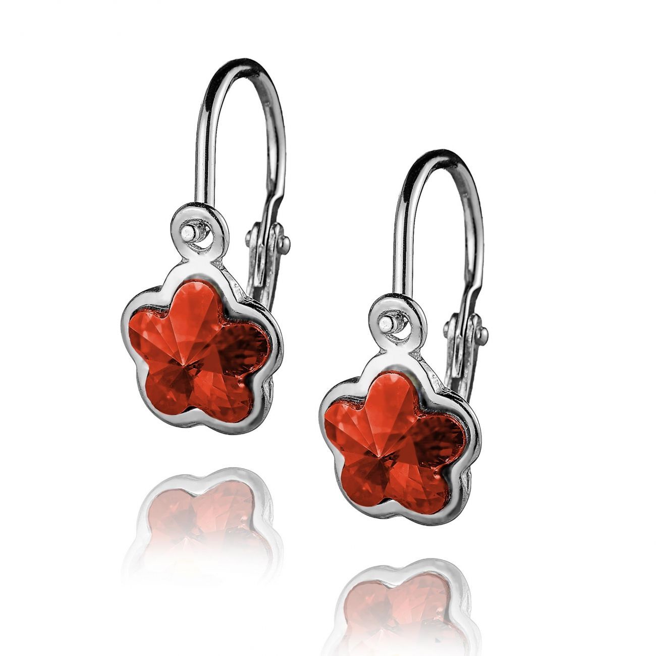 S4U Dětské stříbrné náušnice - kytička, Crystals from SWAROVSKI, barva: Siam - CS1040-SI