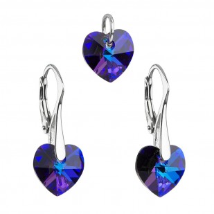 Sada šperků s krystaly Swarovski náušnice a přívěsek modrá srdce 39003.5 heliotrope