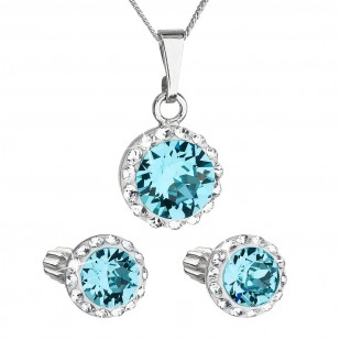 Sada šperků s krystaly Swarovski náušnice, řetízek a přívěsek modré kulaté 39352.3