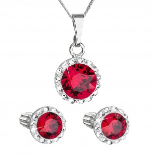 Sada šperků s krystaly Swarovski náušnice, řetízek a přívěsek červené kulaté 39352.3