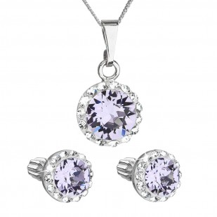 Sada šperků s krystaly Swarovski náušnice, řetízek a přívěsek fialové kulaté 39352.3 violet