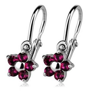Dětské náušnice stříbrné - kytičky, Crystals from SWAROVSKI®, barva: Fuchsia