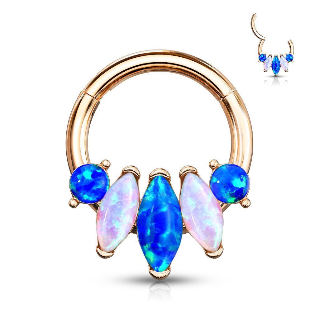Levně Piercing kruh segment se syntetickými opály 1,2 x 8 mm