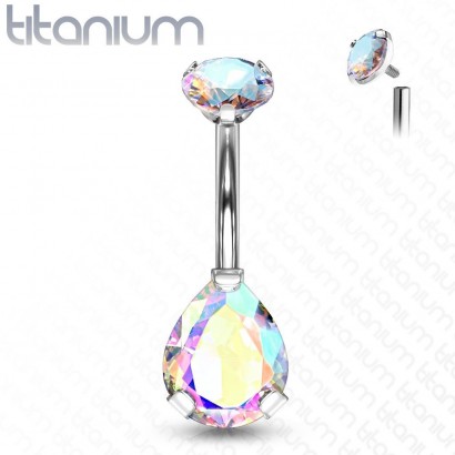 Piercing do pupíku kapka - TITAN (duhová)
