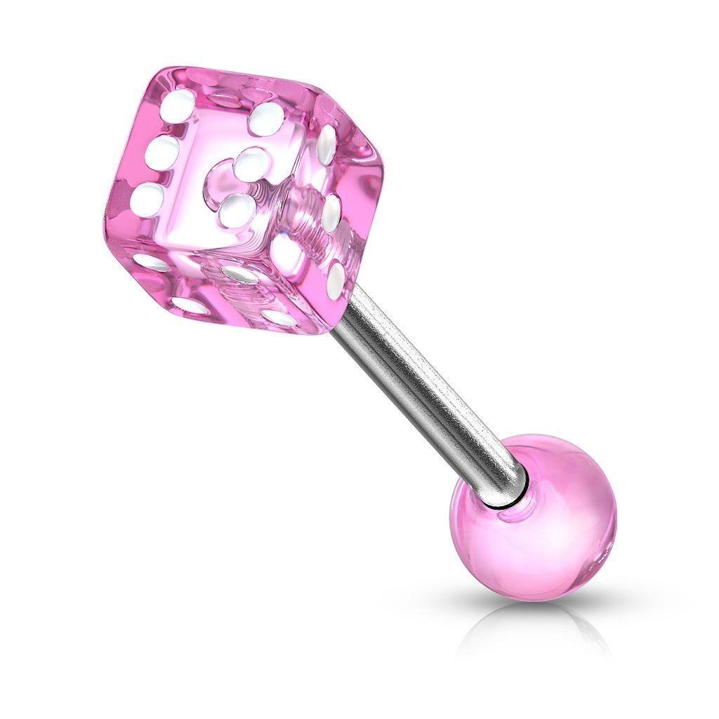 Levně Piercing do jazyku - hrací kostka (růžová)