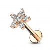 Zlacená labreta / piercing do ucha - kytička, čiré zirkony (žluté zlato, 1,2 x 8 mm)
