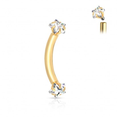 Piercing do obočí hvězdičky, 1,2 x 8 mm (žluté zlato, 1,2 x 8 mm)