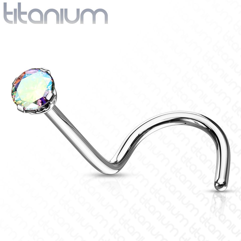 Levně Zahnutý piercing do nosu - titan, kamínek 2 mm (duhová) - TIT1063AB-020
