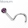 Zahnutý piercing do nosu - titan, kamínek 2 mm (fialová)
