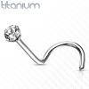 Zahnutý piercing do nosu - titan, kamínek 2 mm (fialová)