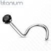 Zahnutý piercing do nosu - titan, kamínek 2 mm (fialová)
