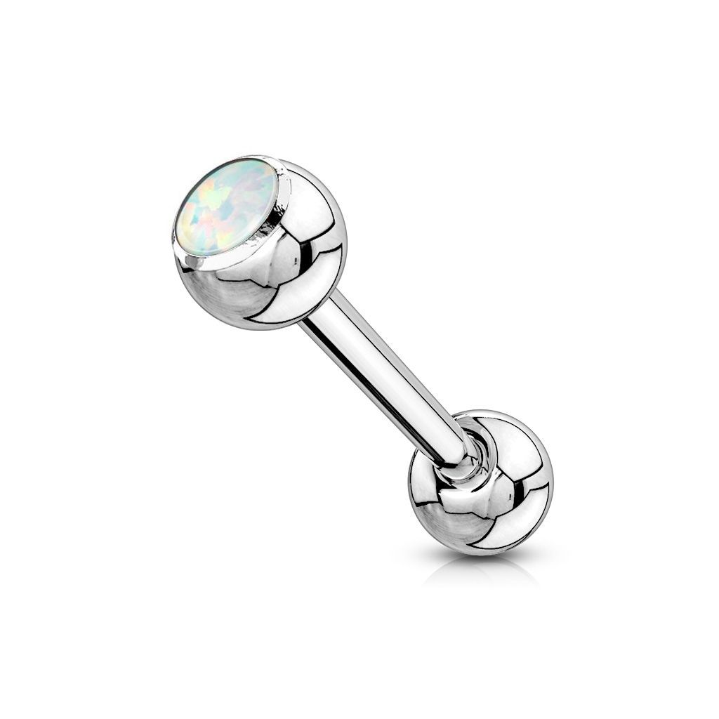 Levně Piercing do jazyka s opálem (bílá)