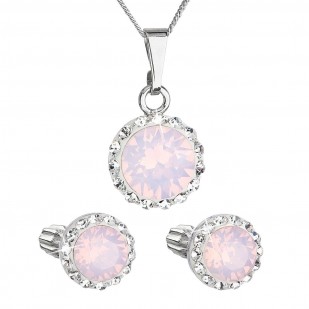 Sada šperků s krystaly Swarovski náušnice, řetízek a přívěšek růžové opálové kulaté 39352.7