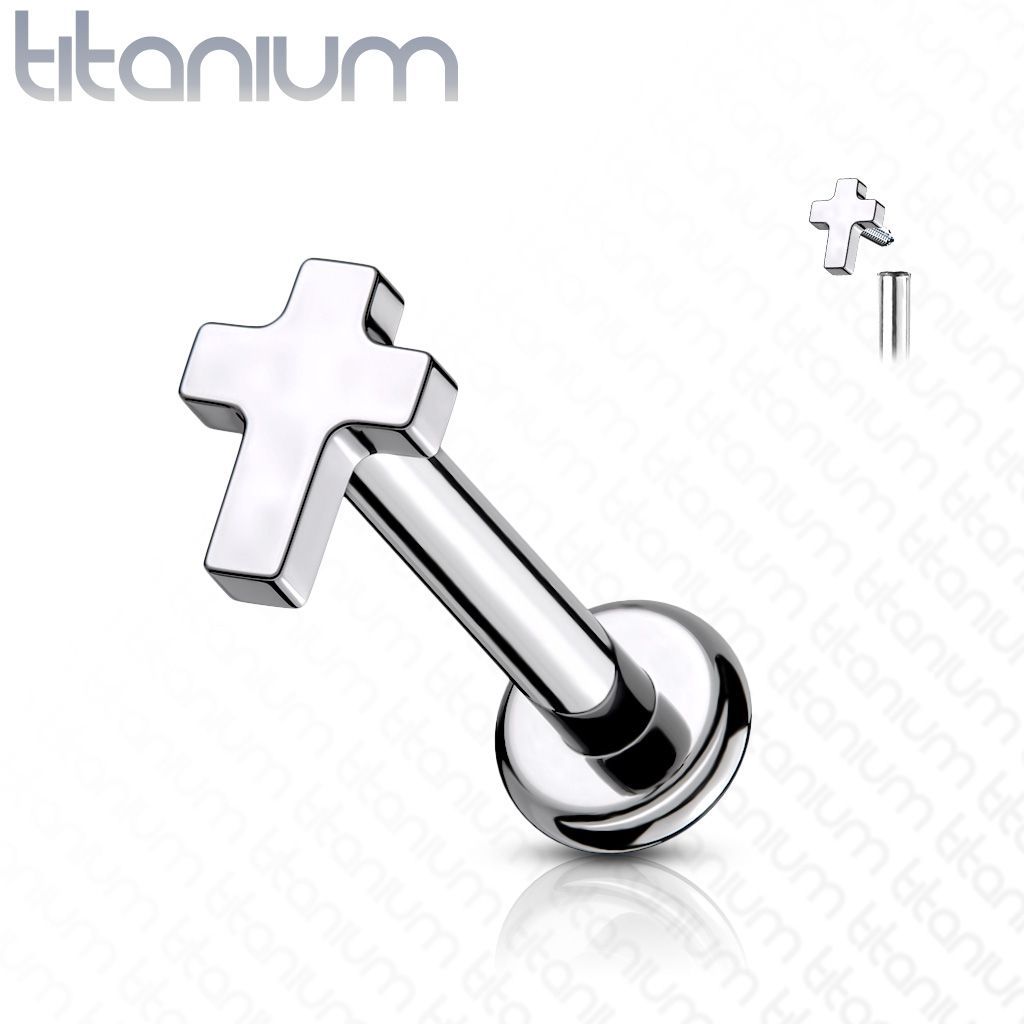 Levně S4U Piercing do brady - labreta TITAN, kříž (1,2 x 8 mm) - TIT1100ST-1208