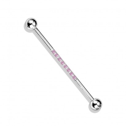 Industrial piercing s kamínky, barva růžová
