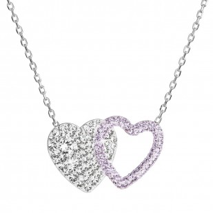 Stříbrný náhrdelník dvojité srdce se Swarovski krystaly 32079.3 violet
