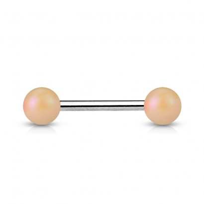 Piercing do jazyka, perleťové kuličky (béžová)