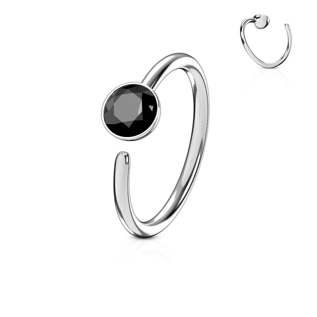Levně Piercing do nosu/ucha kruh se zirkonem (černá)