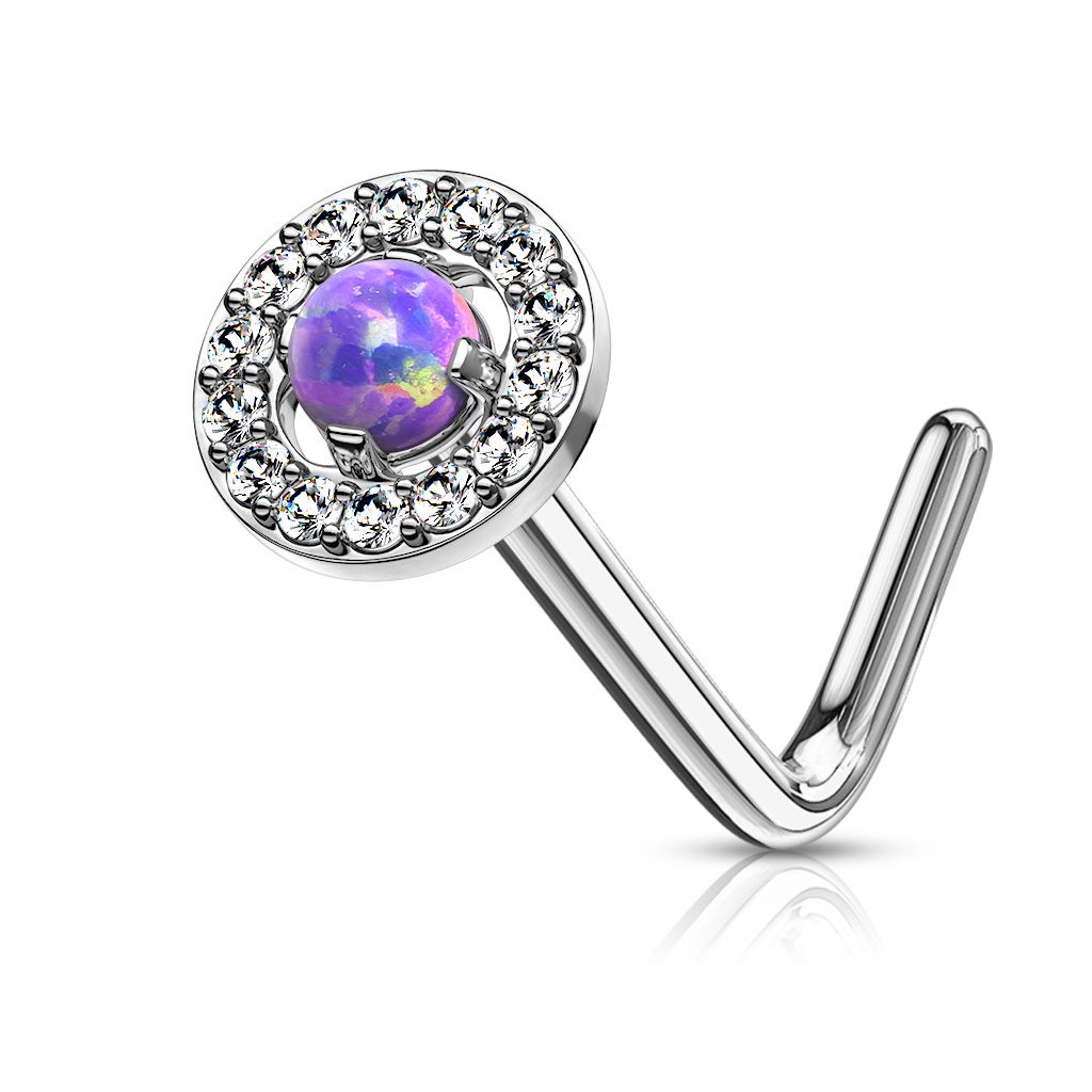 Levně S4U Zahnutý piercing do nosu - fialový opál - N0092-A