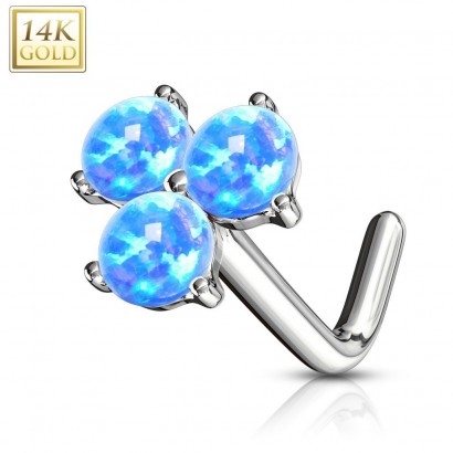 Zlatý piercing do nosu s modrými opály, Au 585/1000