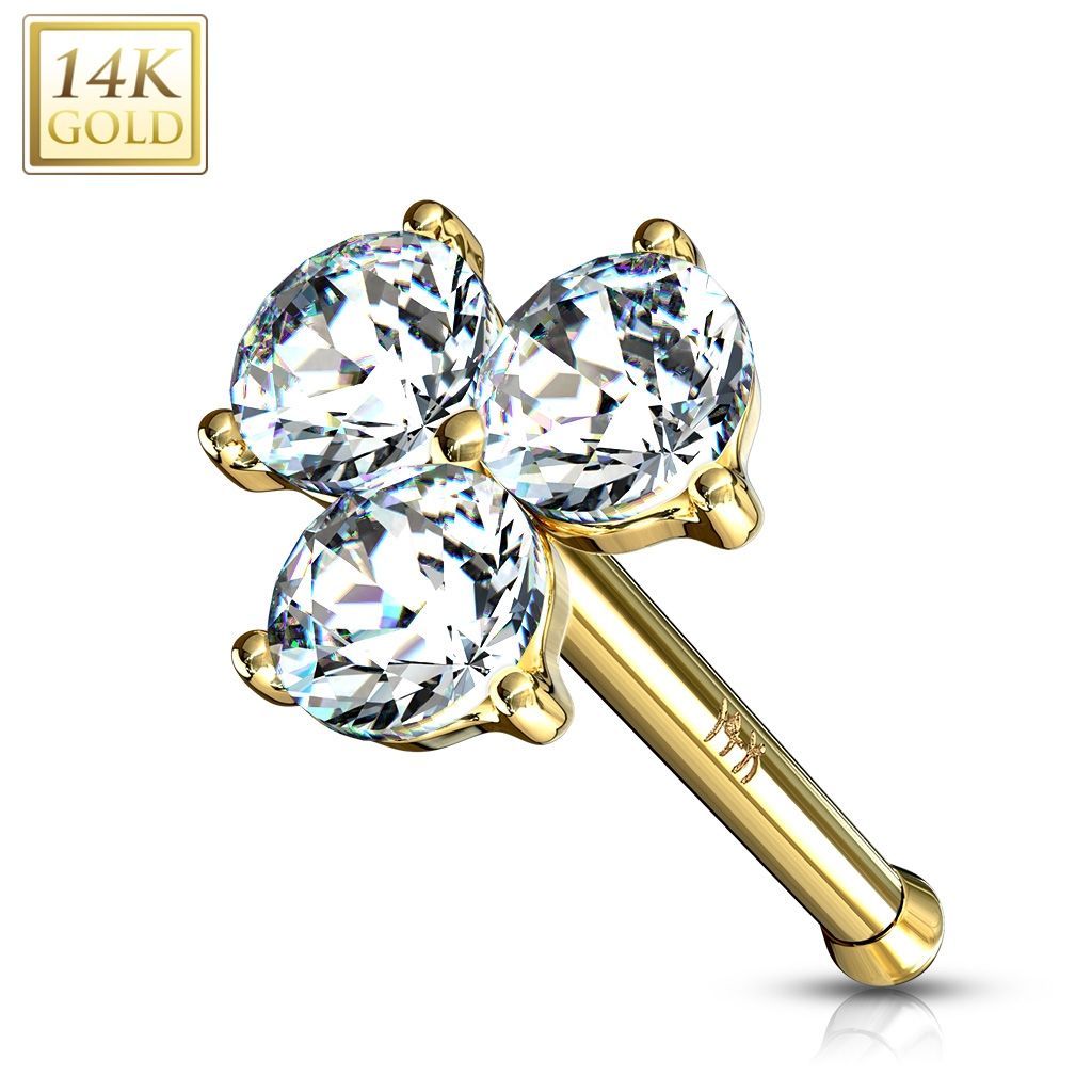 Levně Zlatý piercing do nosu s čirými zirkony, Au 585/1000 - ZL01188C-YG