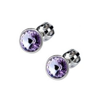 Šroubovací stříbrné náušnice s kameny Crystals from SWAROVSKI®, barva: Violet